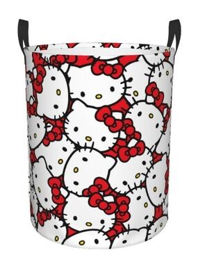 Hello Kitty Print Canvas Laundry Basket - White & Red